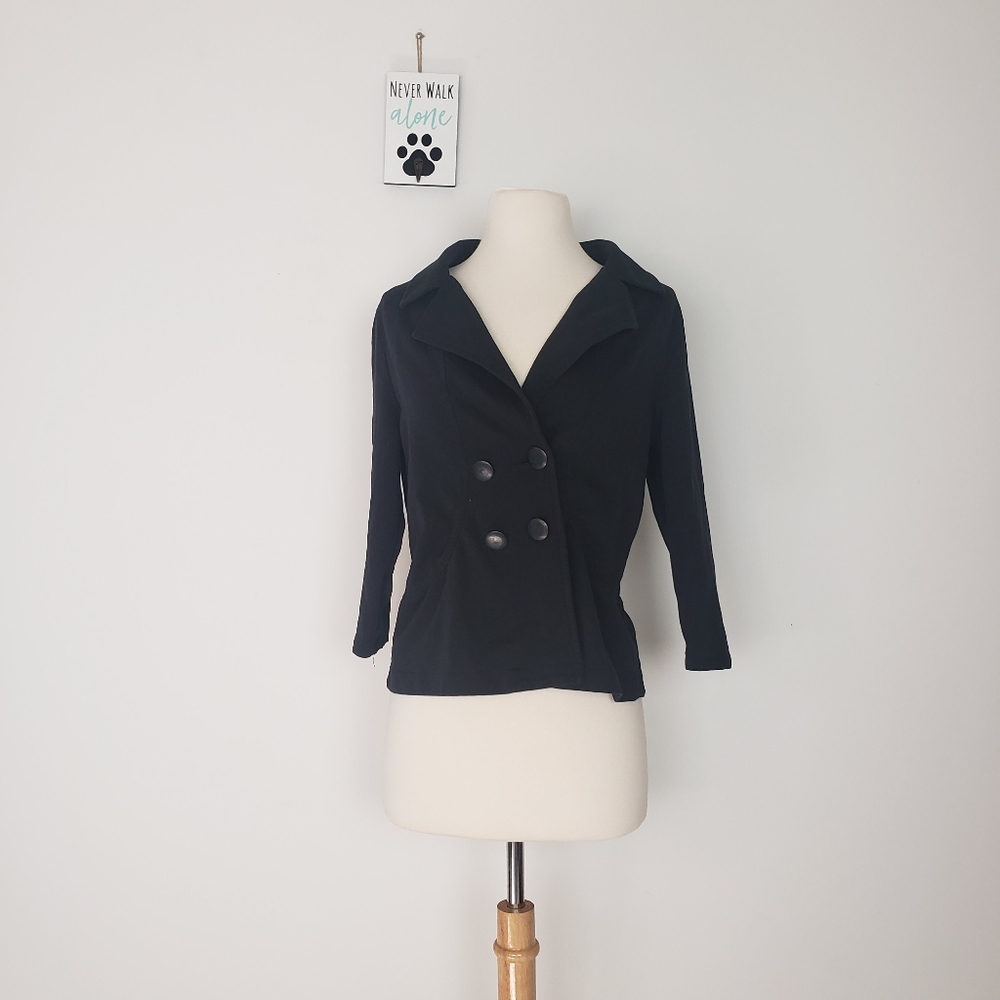 Ann Taylor Loft Lightweight Double Breasted Button Front Cotton Knit Bla…